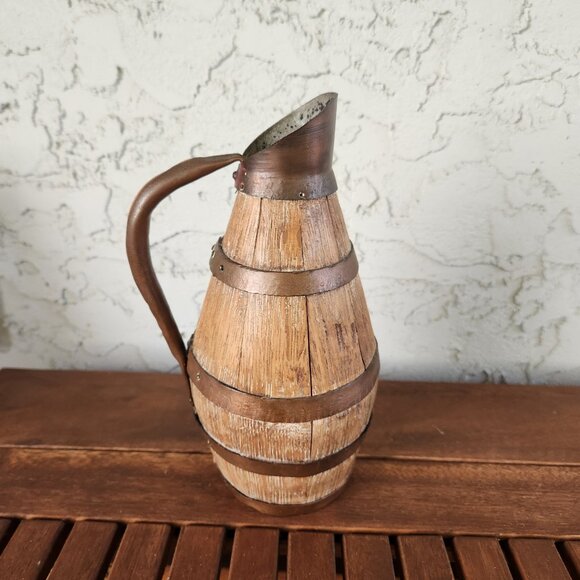 Antique French Cider Jug ca. 1900 – 9" high Barrel Form Rustic Farmhouse Pitcher - Picture 2 of 15